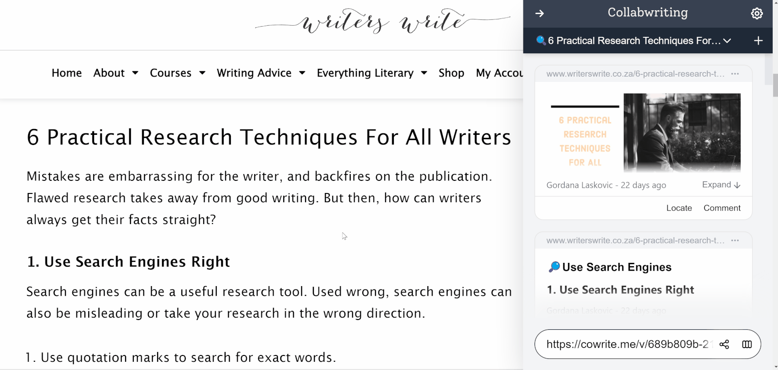 Content Research with Collabwriting