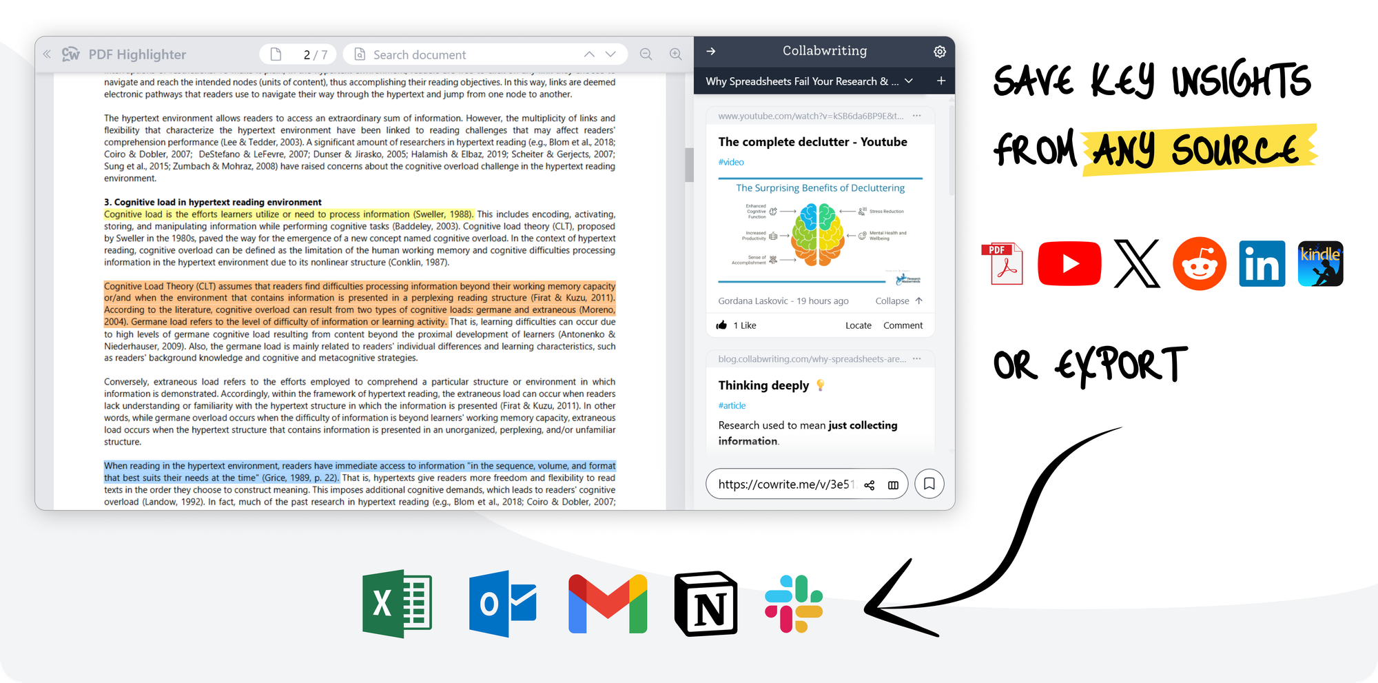 save key insights from any source or export