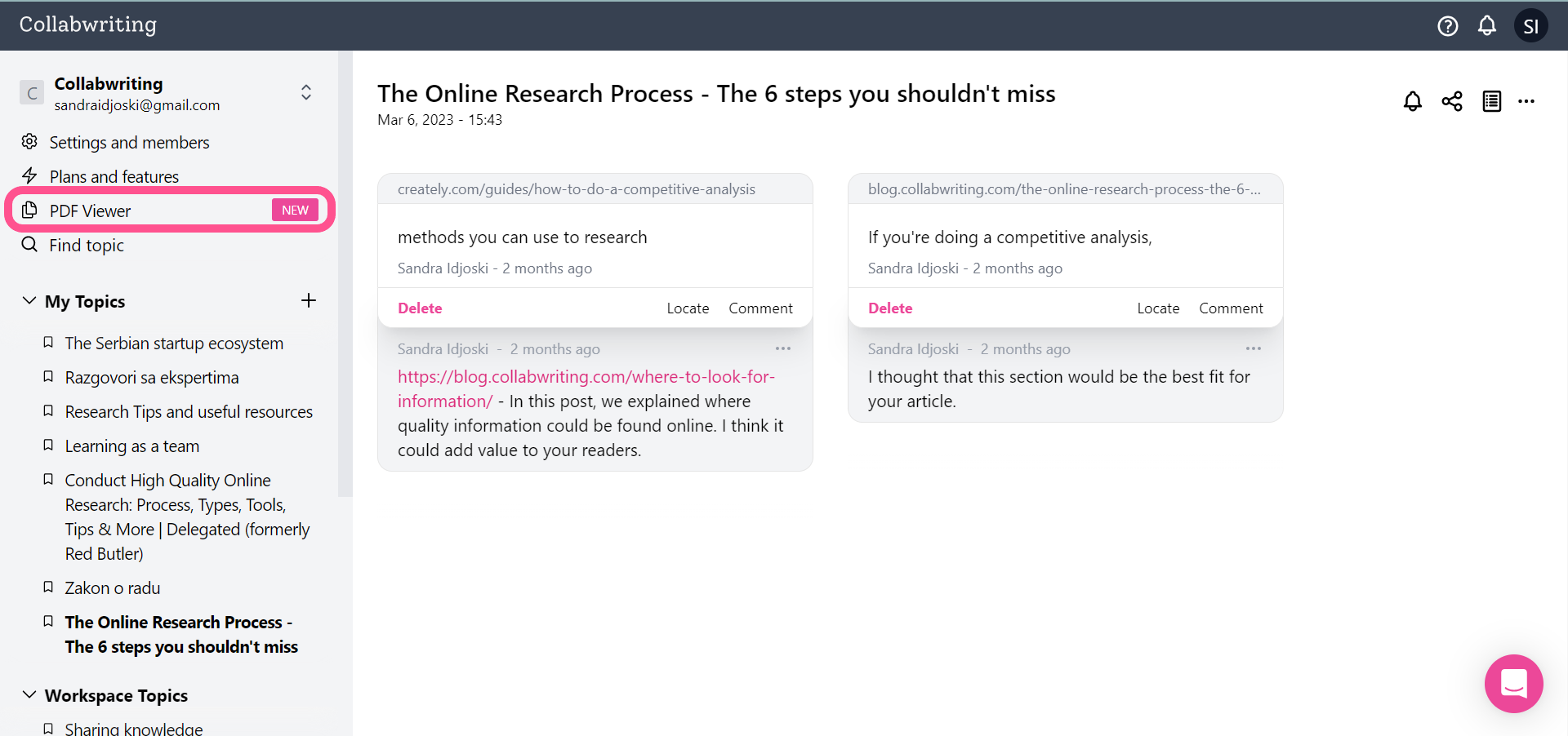 ''PDF viewer'' button on the Dashboard in Collabwriting